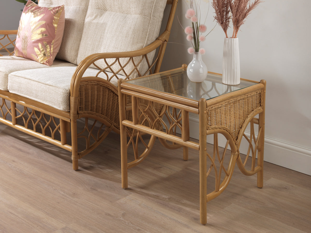 Oslo Light Oak Rattan Lamp Table | Desser