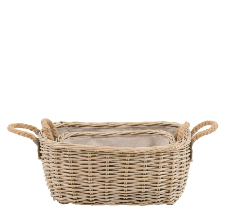 Desser Oval Basket Handle Natural Set of 2