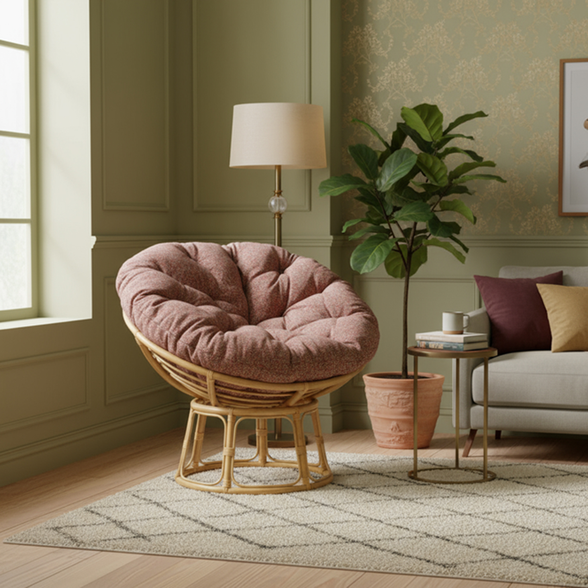 Papasan Rattan Chair with Bubblegum Cushion