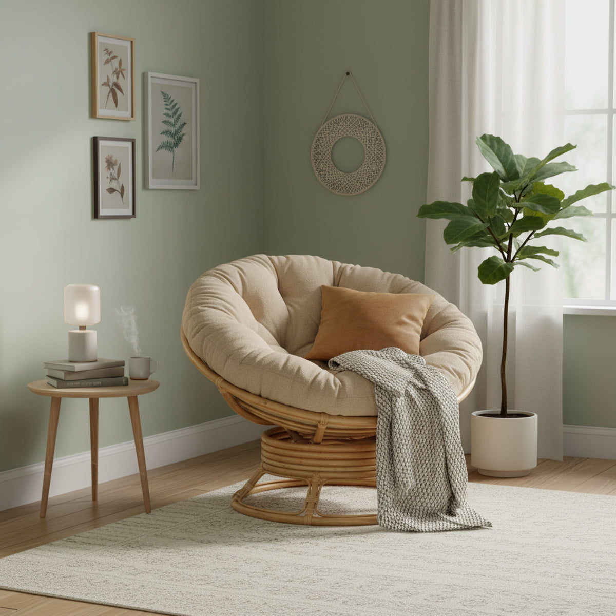 Papasan Swivel Rocking Chair Latte Cushion
