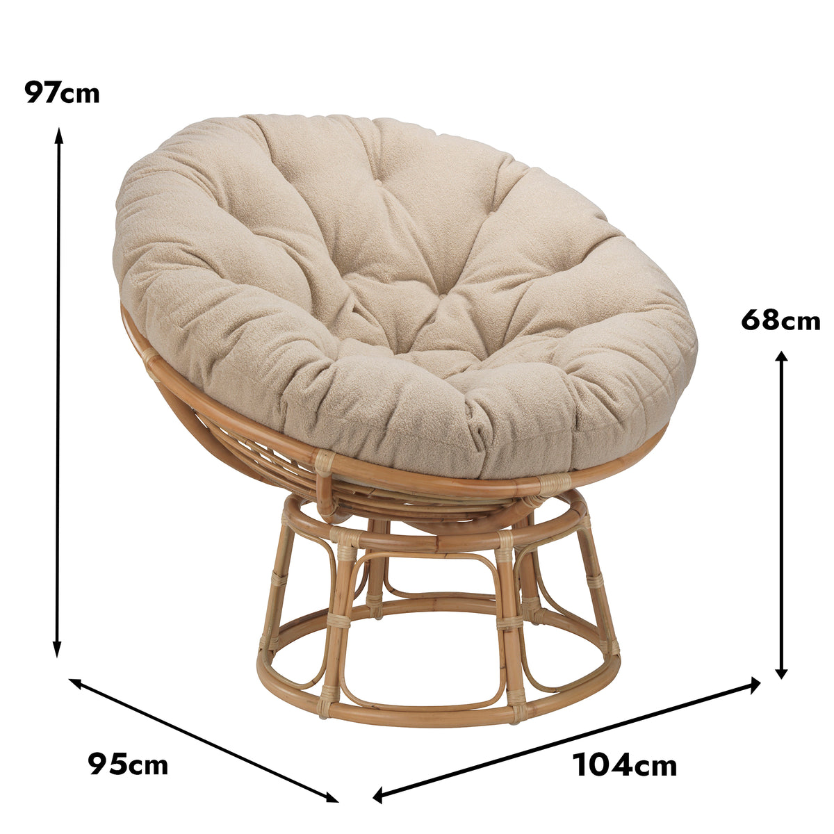 Natural Rattan Papasan Chair with Handmade Duke Grey Plain Cushion