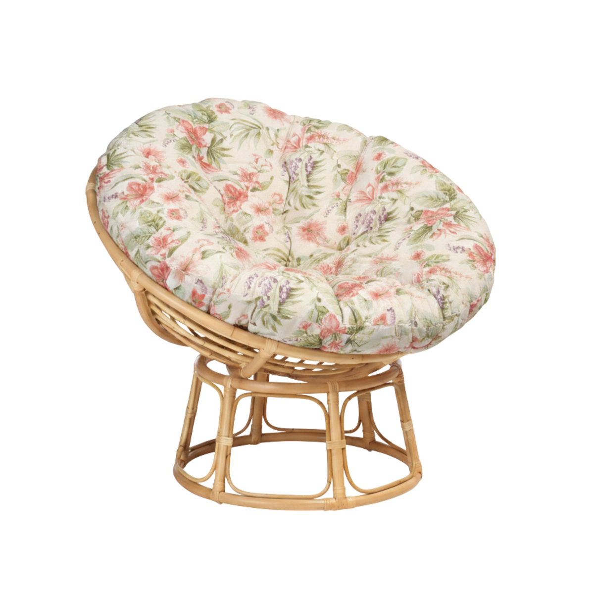 Natural Rattan Papasan Chair with Handmade Blossom Cushion