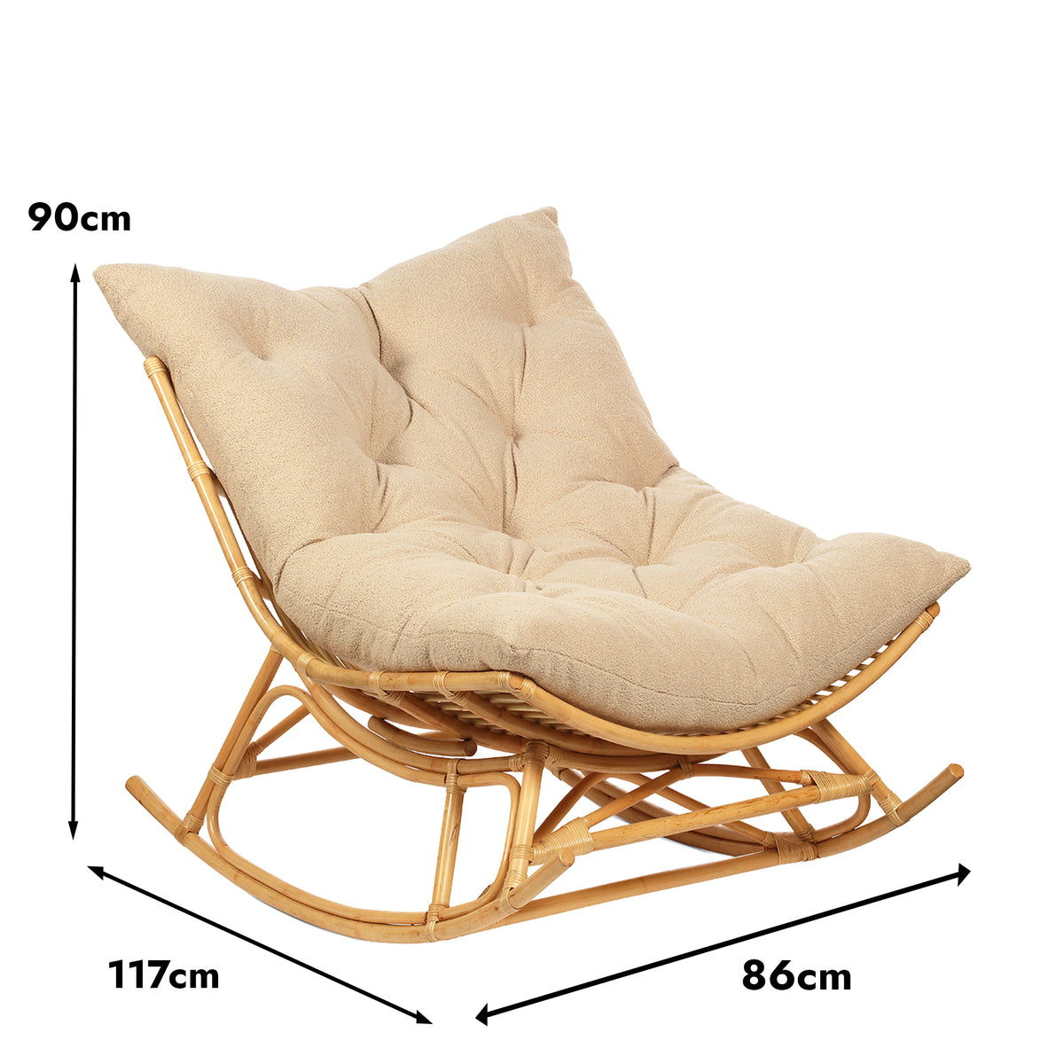 Natural Rattan Papasan Rocking Chair - Square Shape Handmade Cushion