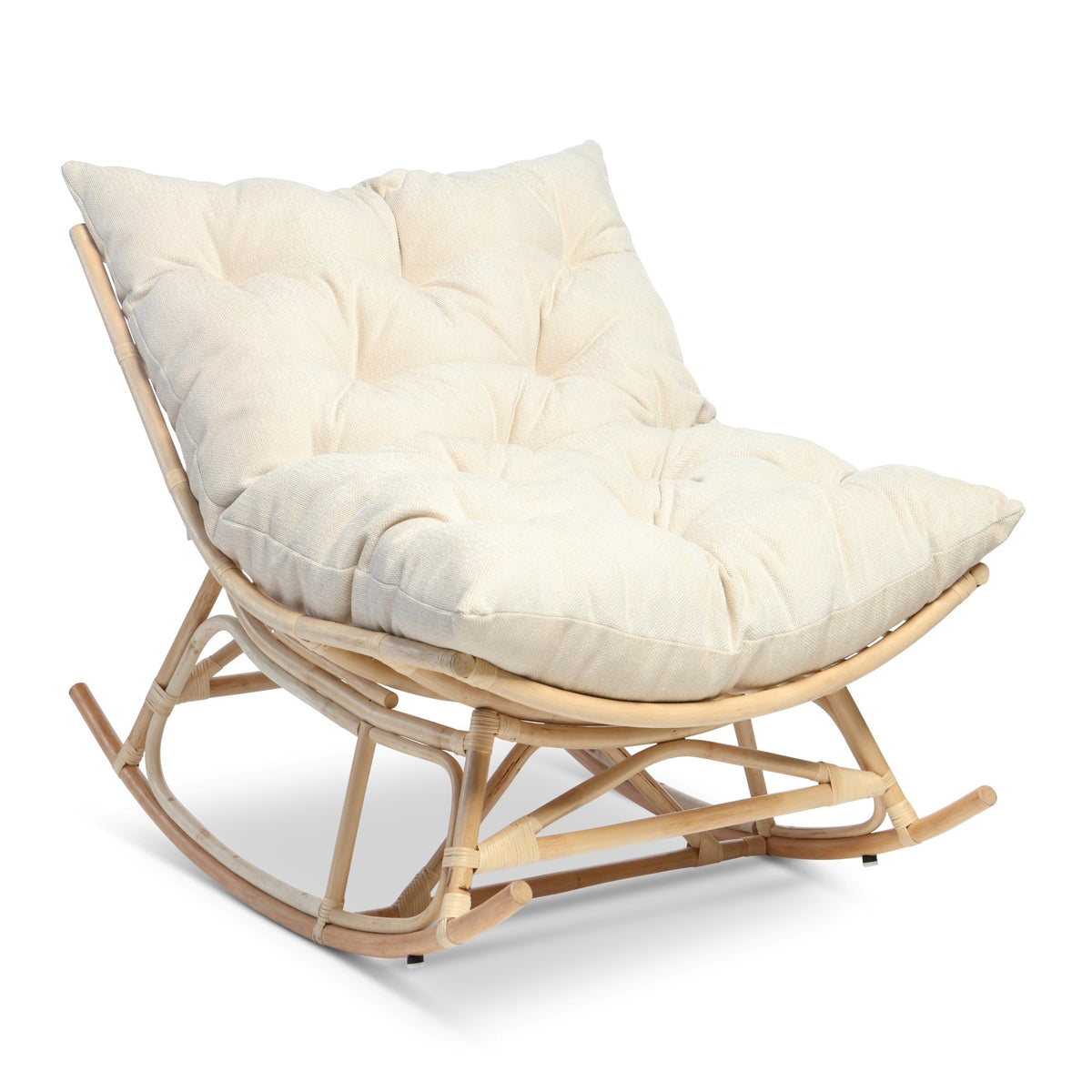 Natural Rattan Papasan Rocking Chair - Square Shape Country Beige Cushion