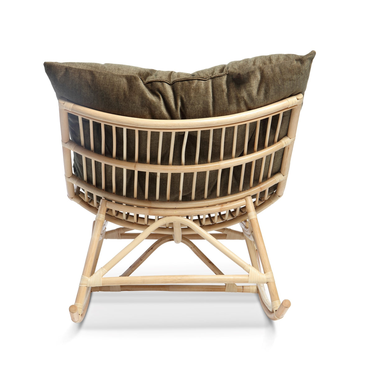 Natural Rattan Papasan Rocking Chair - Square Shape Cushion Olive