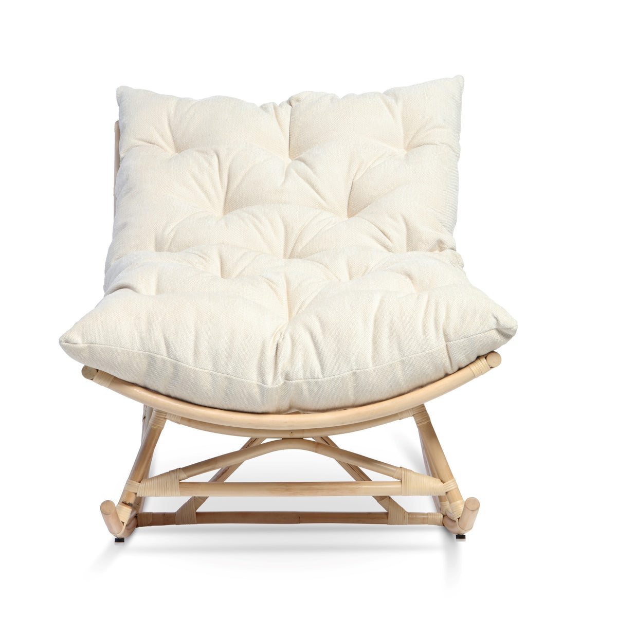 Natural Rattan Papasan Rocking Chair - Square Shape Country Beige Cushion