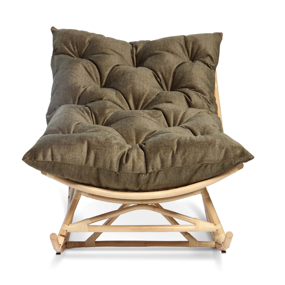 Natural Rattan Papasan Rocking Chair - Square Shape Cushion Olive