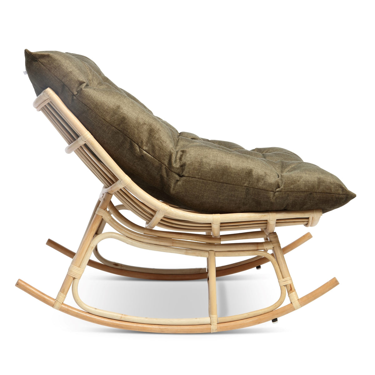 Natural Rattan Papasan Rocking Chair - Square Shape Cushion Olive