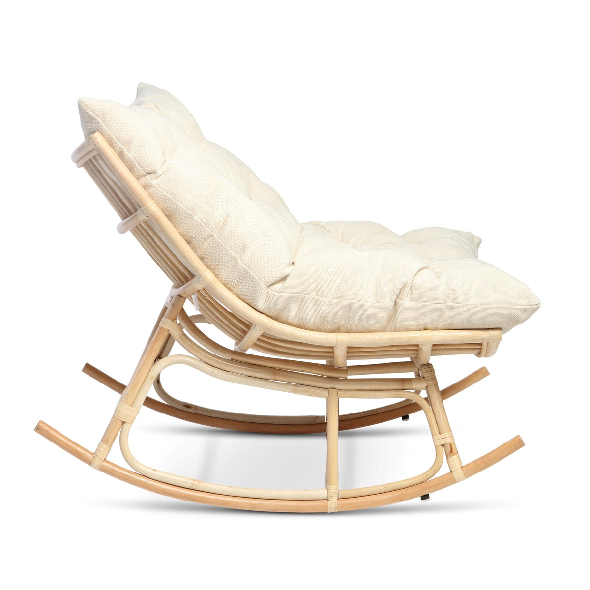 Natural Rattan Papasan Rocking Chair - Square Shape Country Beige Cushion