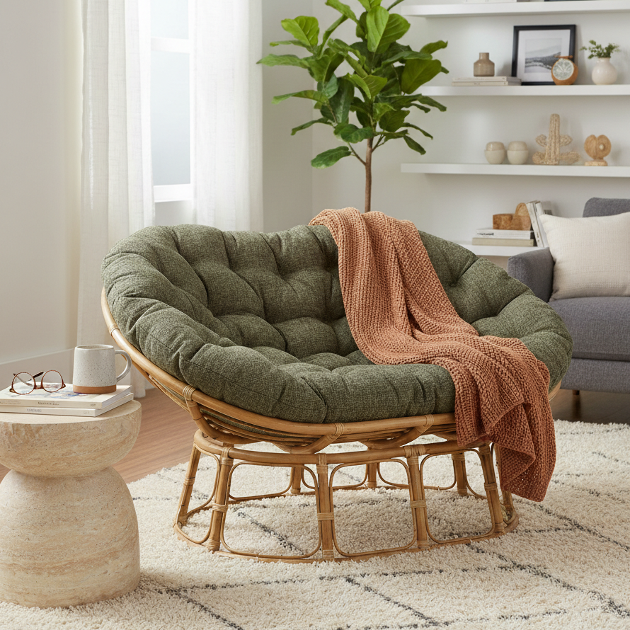 Papasan Natural Sofa with Handmade Cushion