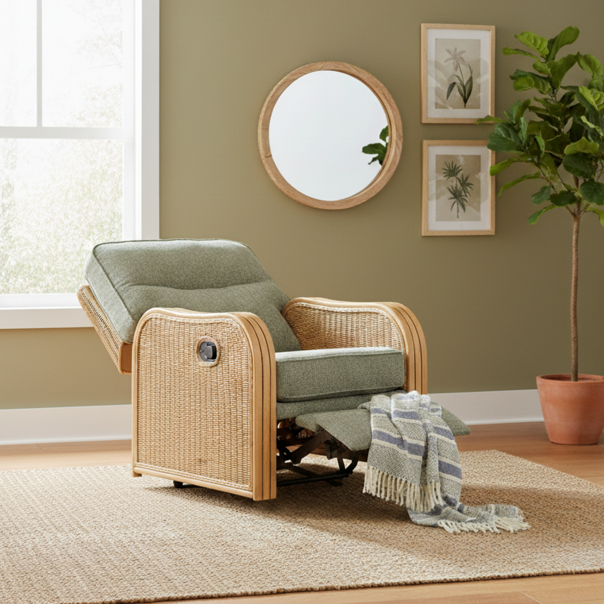 Paris Light Oak Reclining Armchair - Roma Sage (Transit‑Damaged Factory Stock)