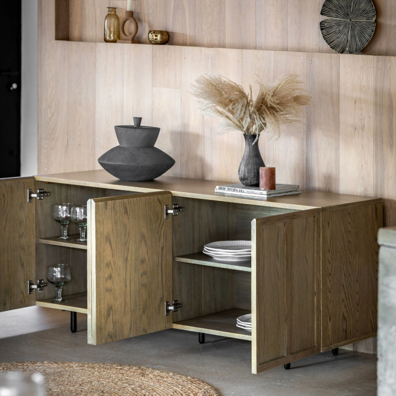 Pietro Wide Oak 4 Door Sideboard Cabinet