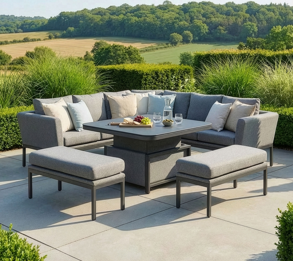 Aruba Square Corner Dining Set with Rising Table - Zinc Grey