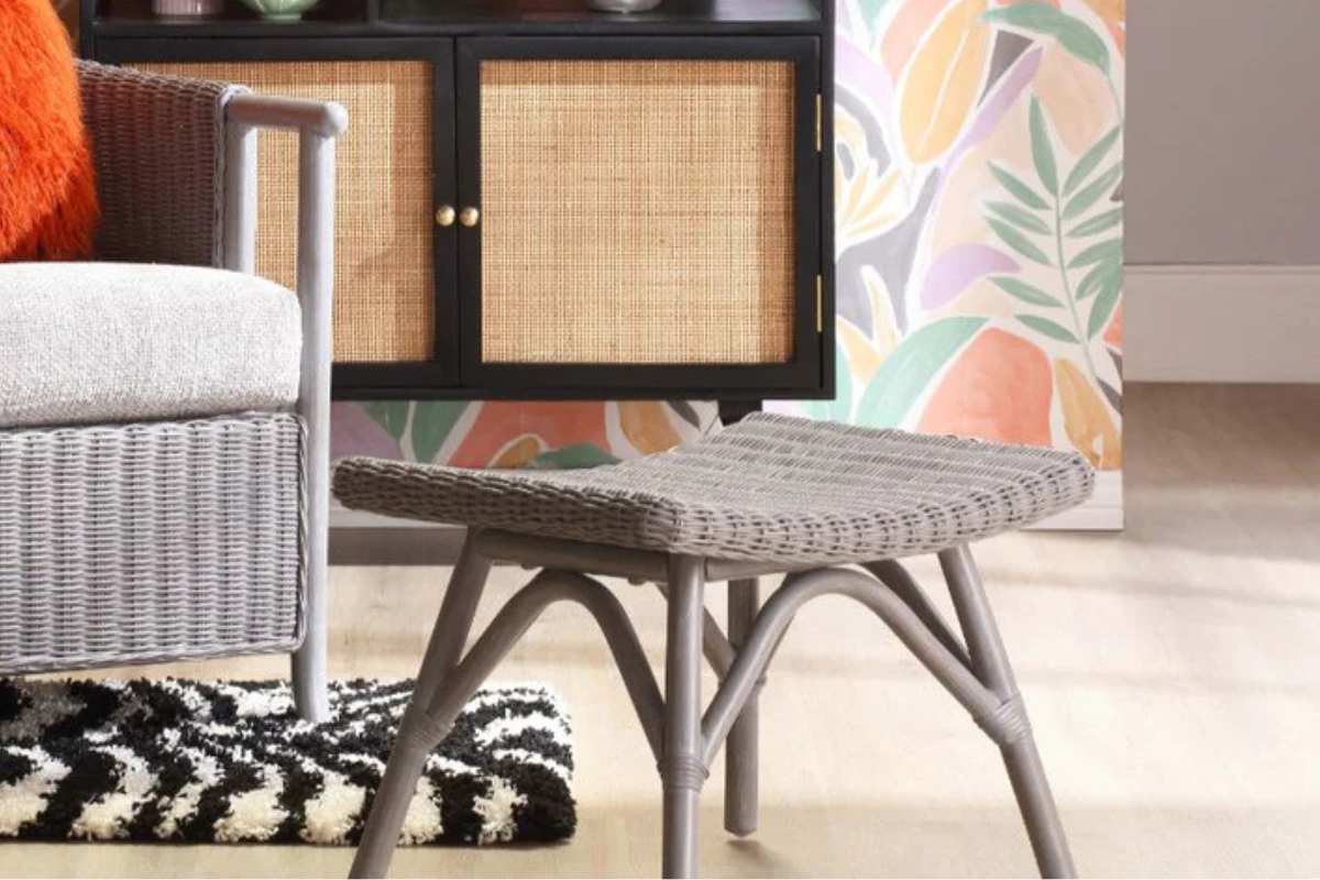 Eden Grey Cane Footstool