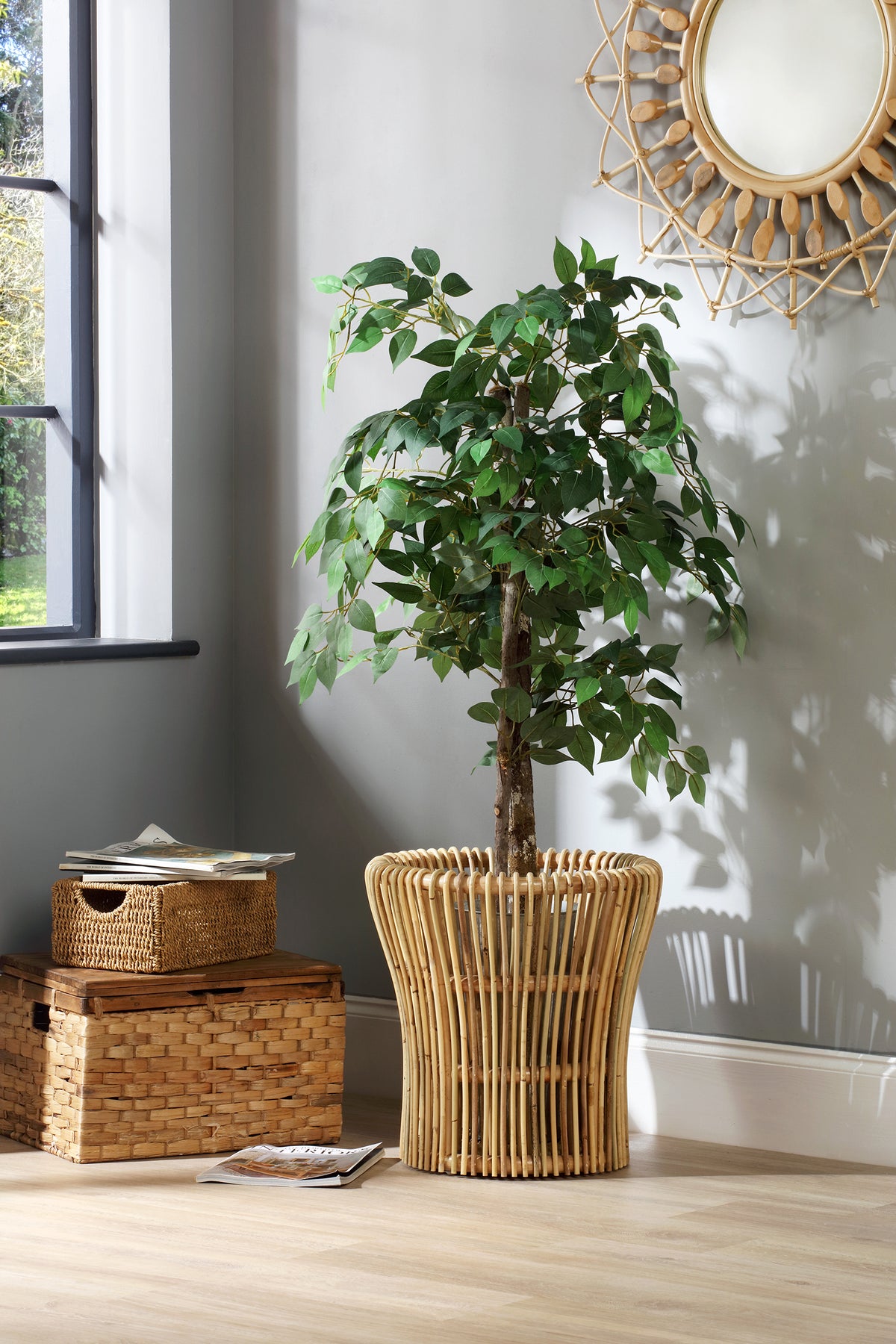 Set of 2 Natural Rattan Plant Baskets