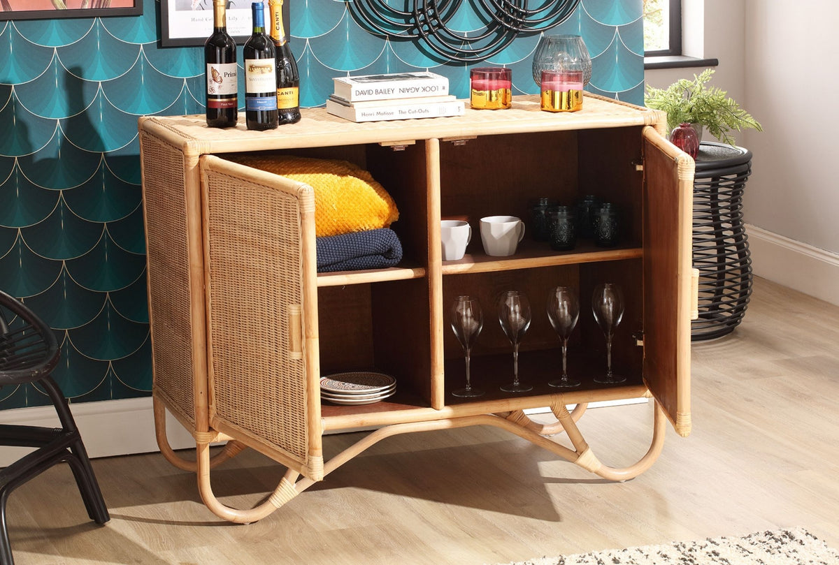 large natural rattan sideboard cabinet