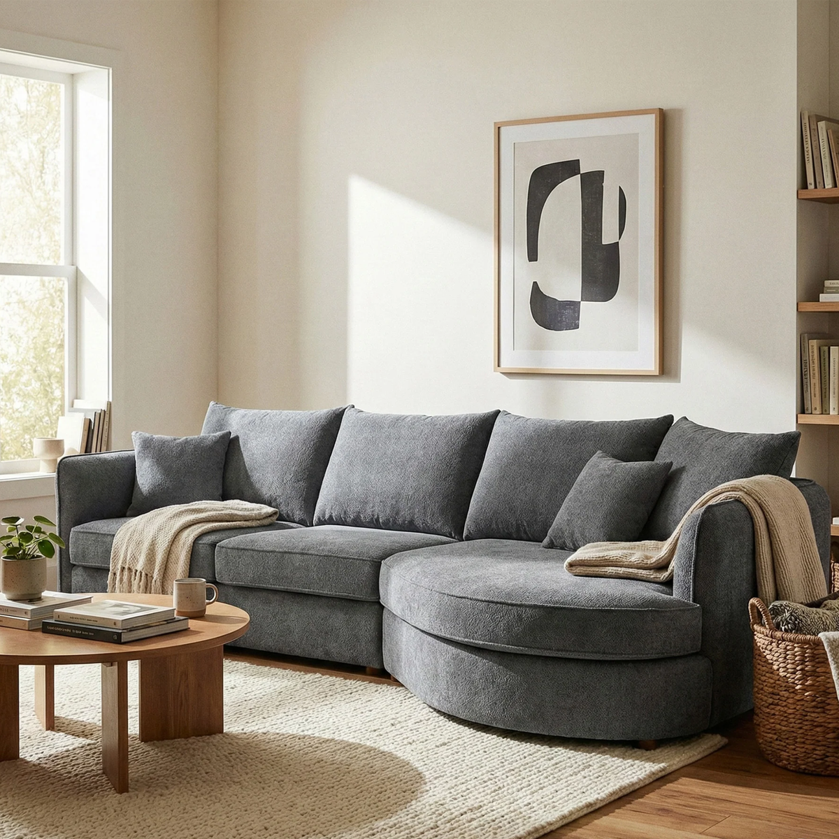 Ravena Corner Chaise in Charcoal Boucle