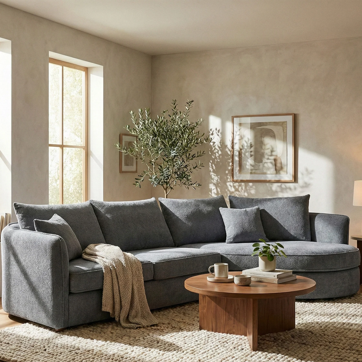 Ravena Corner Chaise in Charcoal Boucle