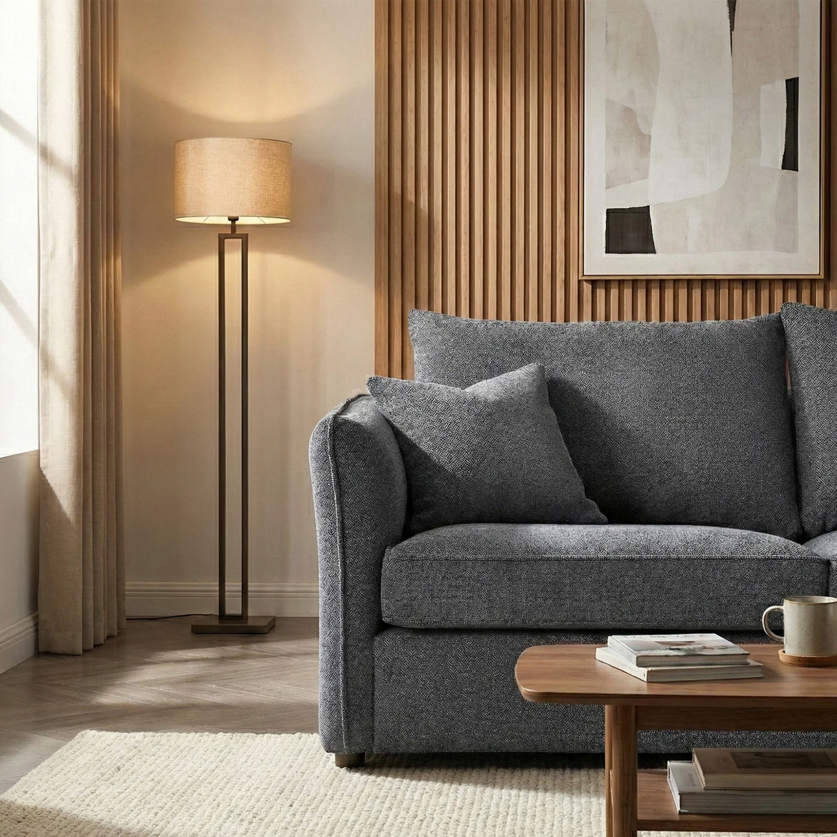 Ravena Corner Chaise in Charcoal Boucle