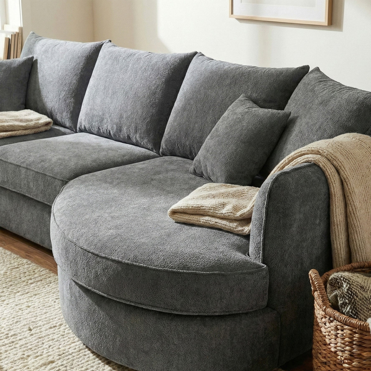 Ravena Corner Chaise in Charcoal Boucle