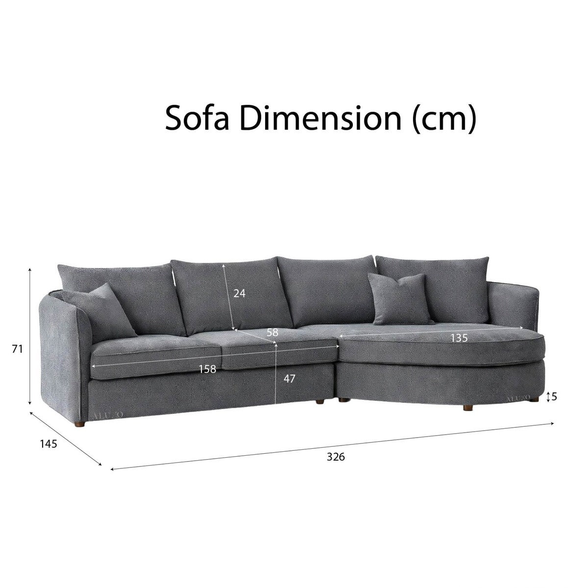 Ravena Corner Chaise in Charcoal Boucle