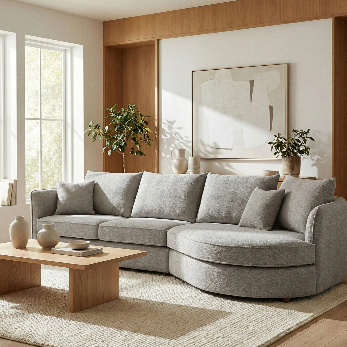 Ravena Corner Chaise in Light Grey Pebble Boucle