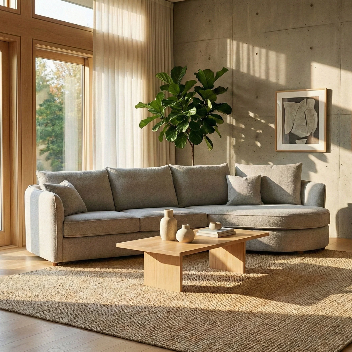 Ravena Corner Chaise in Light Grey Pebble Boucle