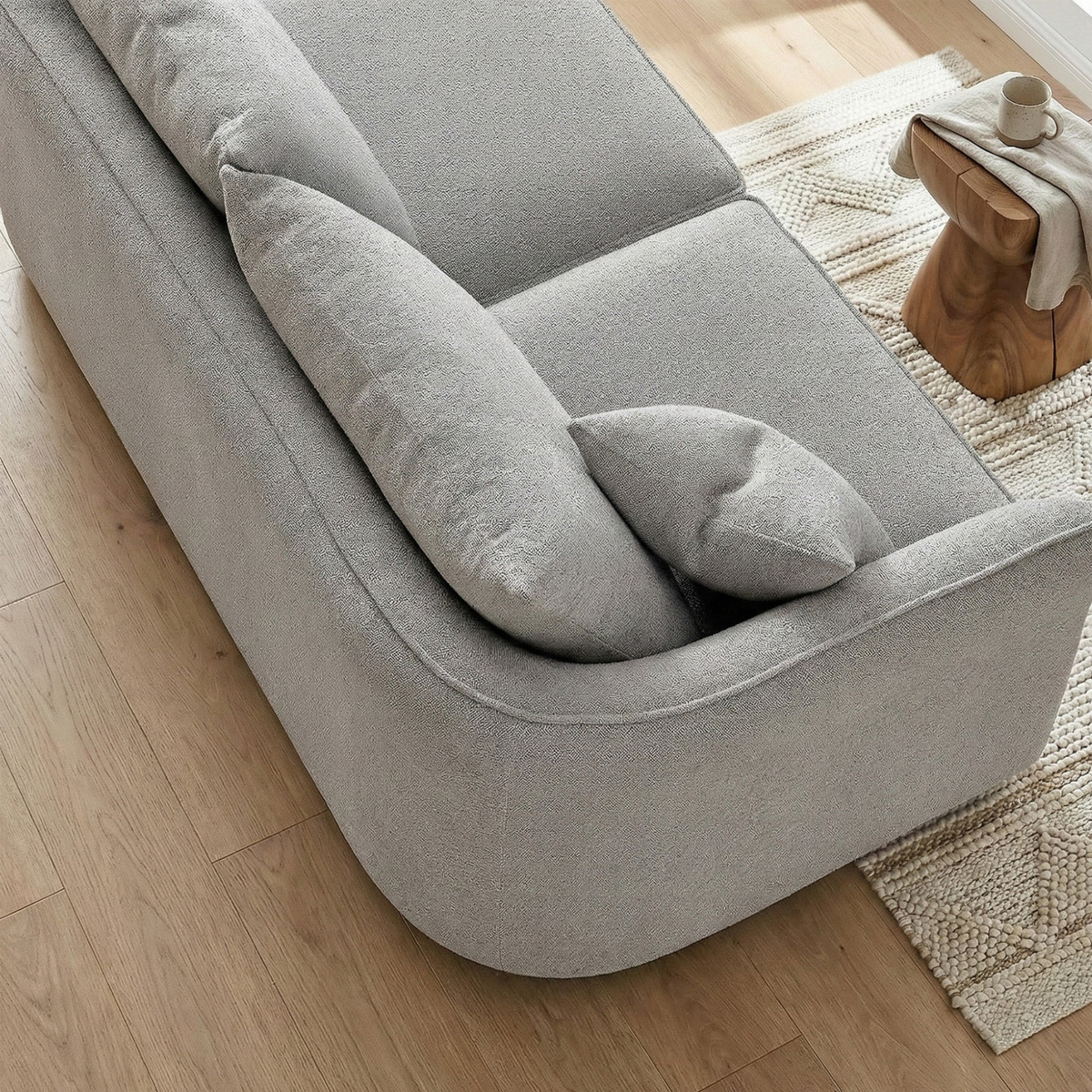 Ravena Corner Chaise in Light Grey Pebble Boucle