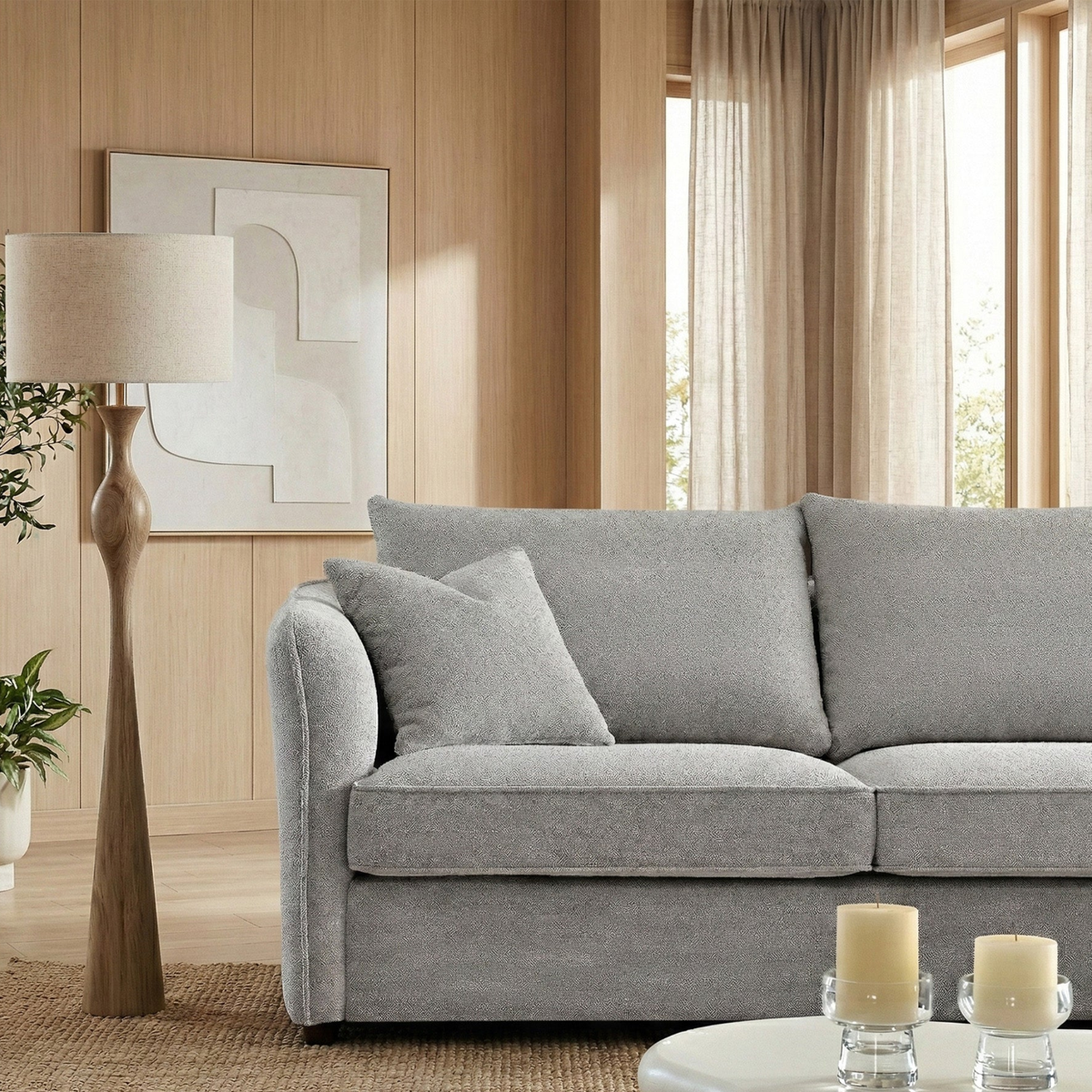 Ravena Corner Chaise in Light Grey Pebble Boucle