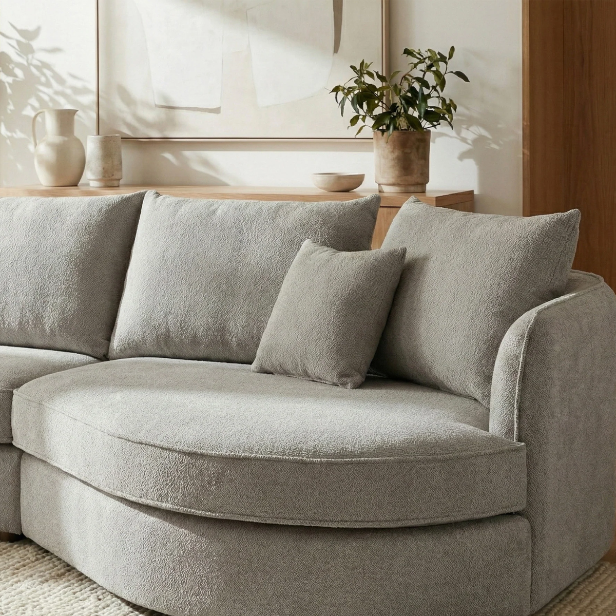 Ravena Corner Chaise in Light Grey Pebble Boucle