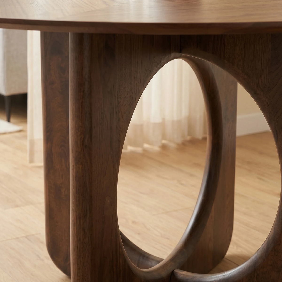 Resola 137cm Round Walnut Dining Table - Ebony Sculptural Base