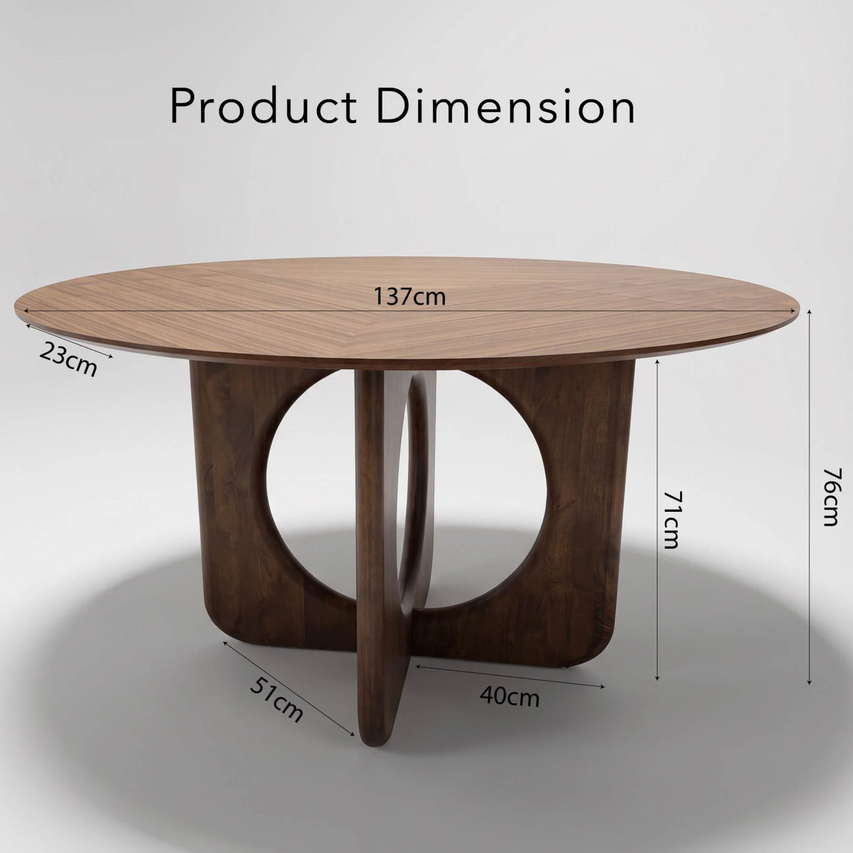 Resola 137cm Round Walnut Dining Set – Ebony Sculptural Base Table with 4 Fiora Oatmeal Boucle Chairs