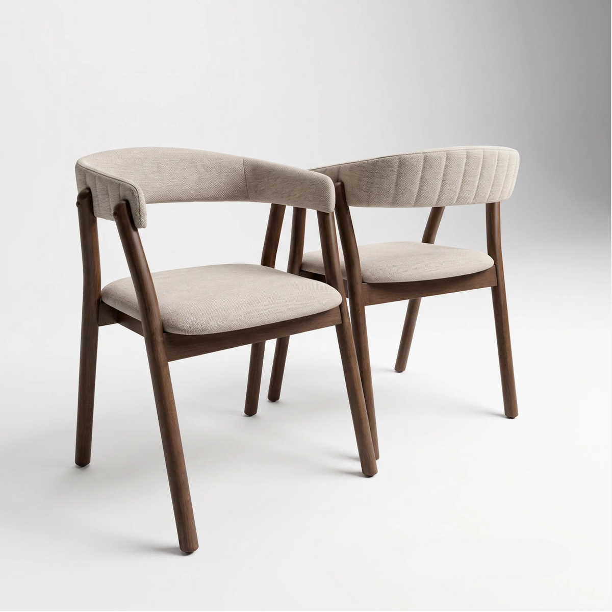 Resola 137cm Round Walnut Dining Set – Ebony Sculptural Base Table with 4 Lionara Oatmeal Boucle Chairs