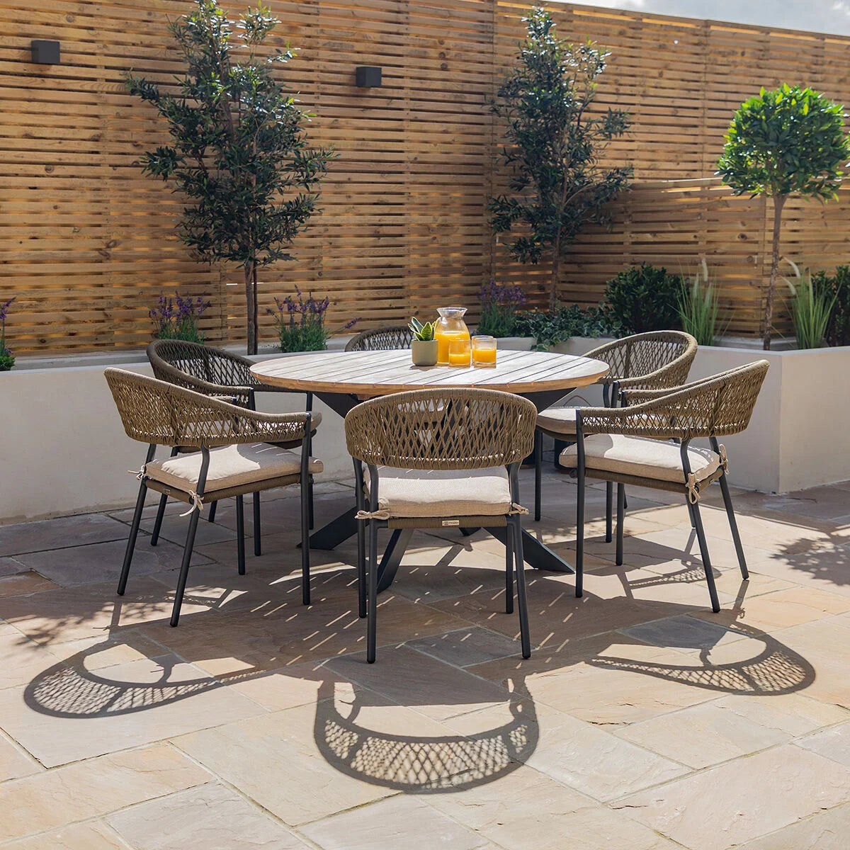 Riga 6 Seat Round Dining Set - Sandstone