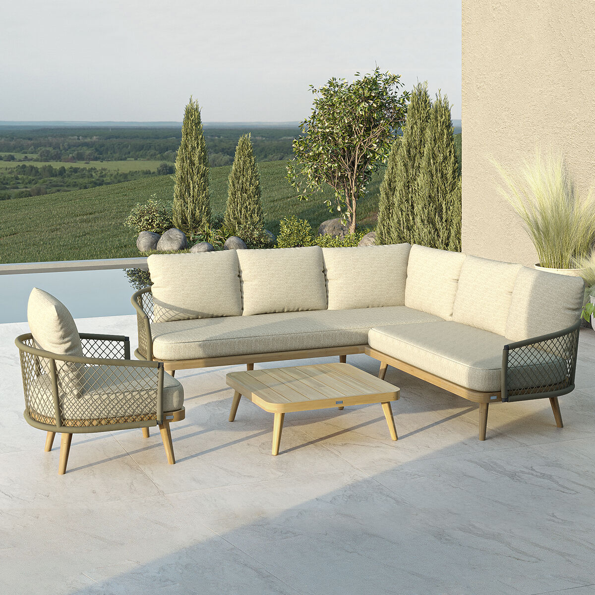 Riga Corner Sofa Set & Armchair - Sandstone