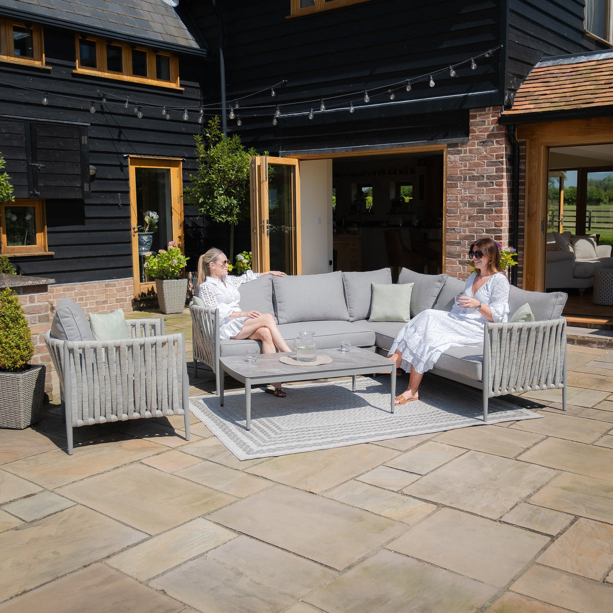 Rome Small Corner Sofa Set With Armchair - Cool Linen
