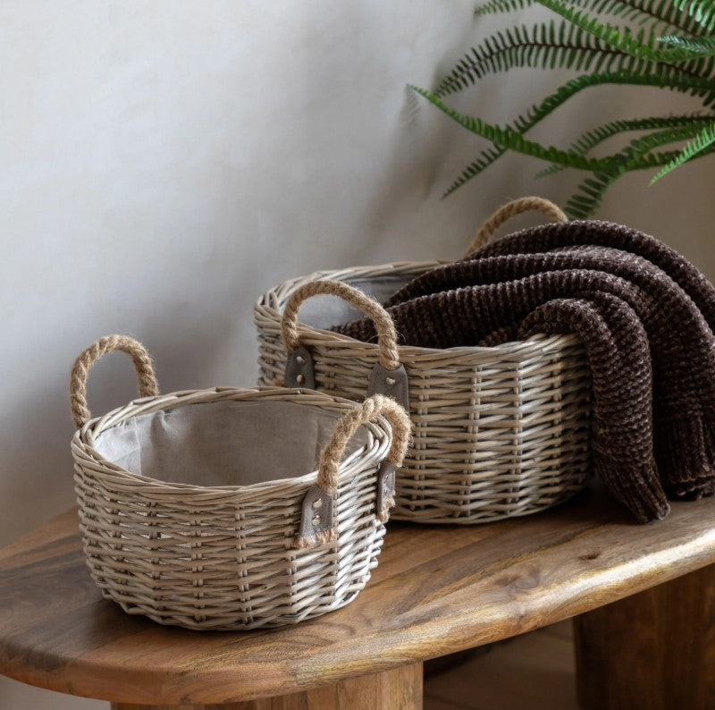 Desser Round Basket Handle Natural Set of 2