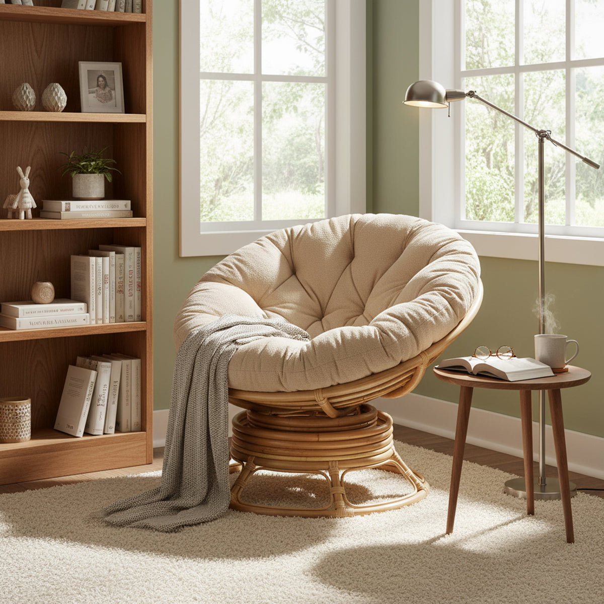 Papasan Swivel Rocking Chair Latte Cushion