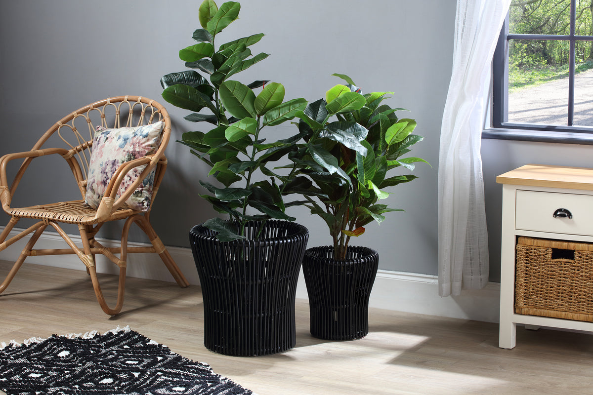 Set of 2 Black Rattan Plant Baskets