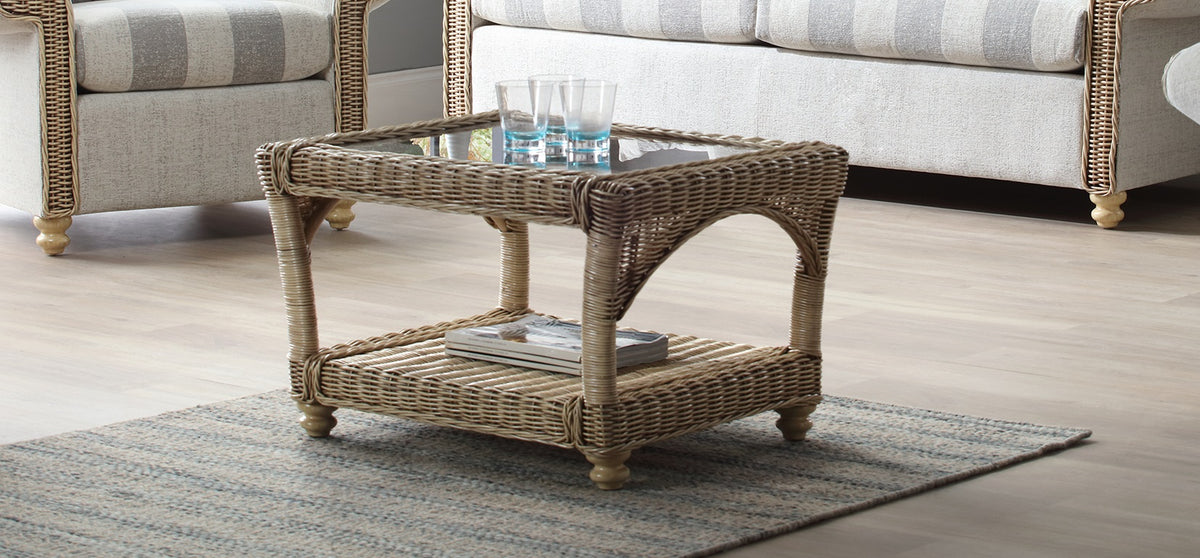 Desser Samford Handcrafted Cane & Glass Coffee Table