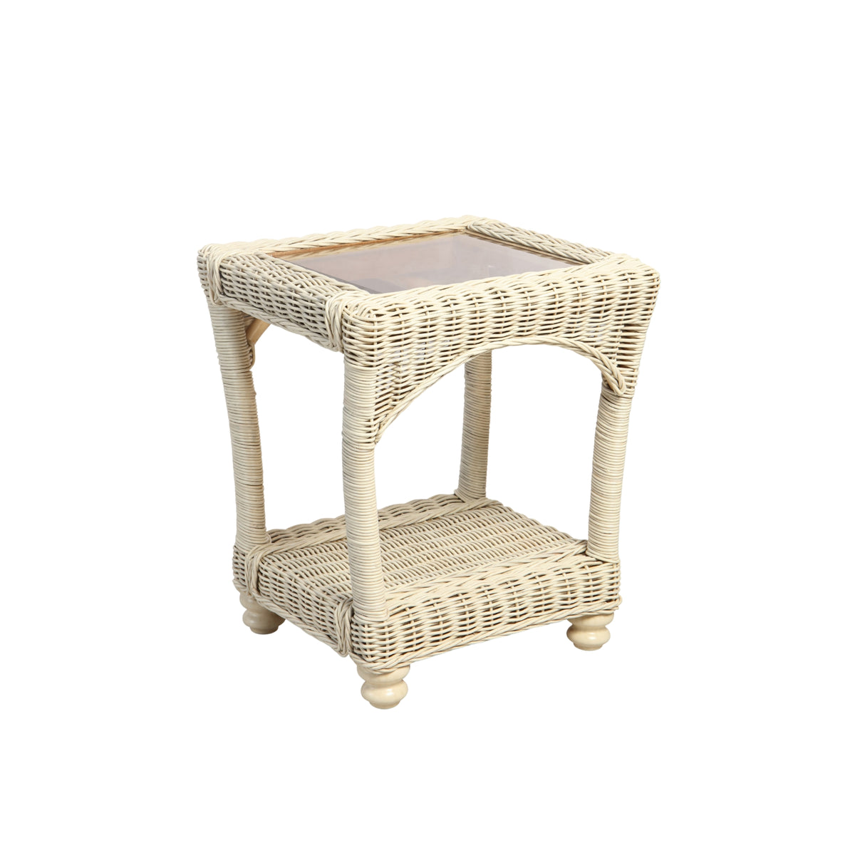 Samford Rustic Modern Wicker & Glass Lamp Table