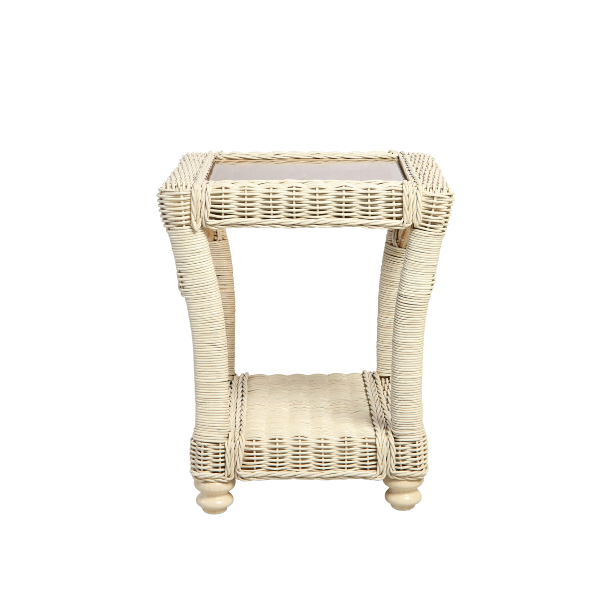 Samford Rustic Modern Wicker & Glass Lamp Table