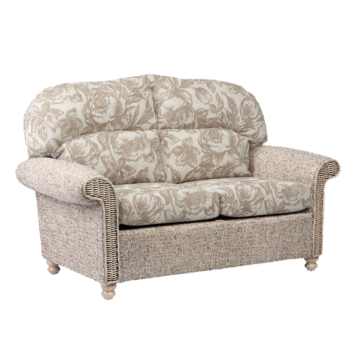 Samford 2-Seater: Handcrafted Cane Sofa in Floral Beige