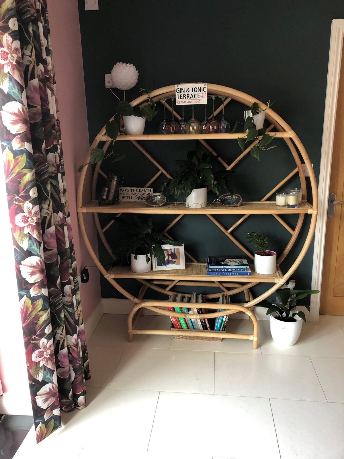 large natural rattan etagere