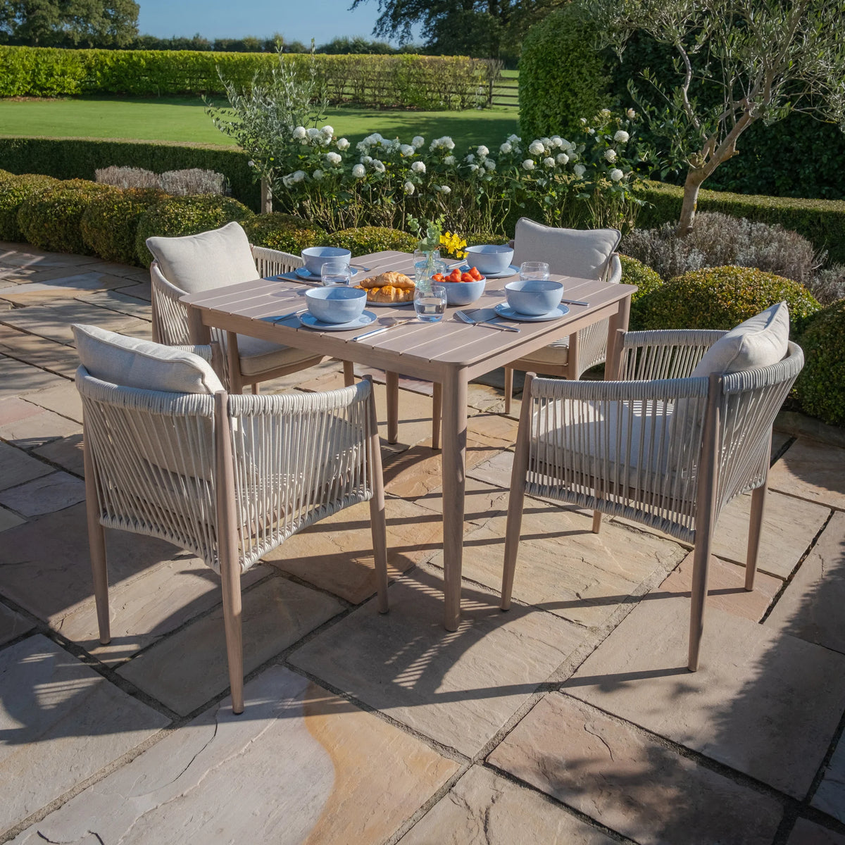 Sardinia 4 Seat Square Dining Set - Natural Linen
