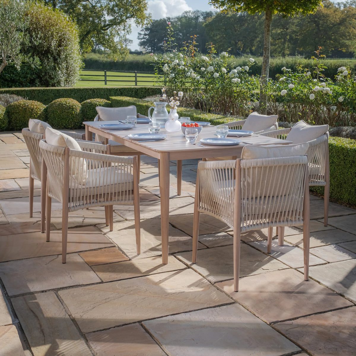 Sardinia 6 Seat Rectangular Dining Set - Natural Linen