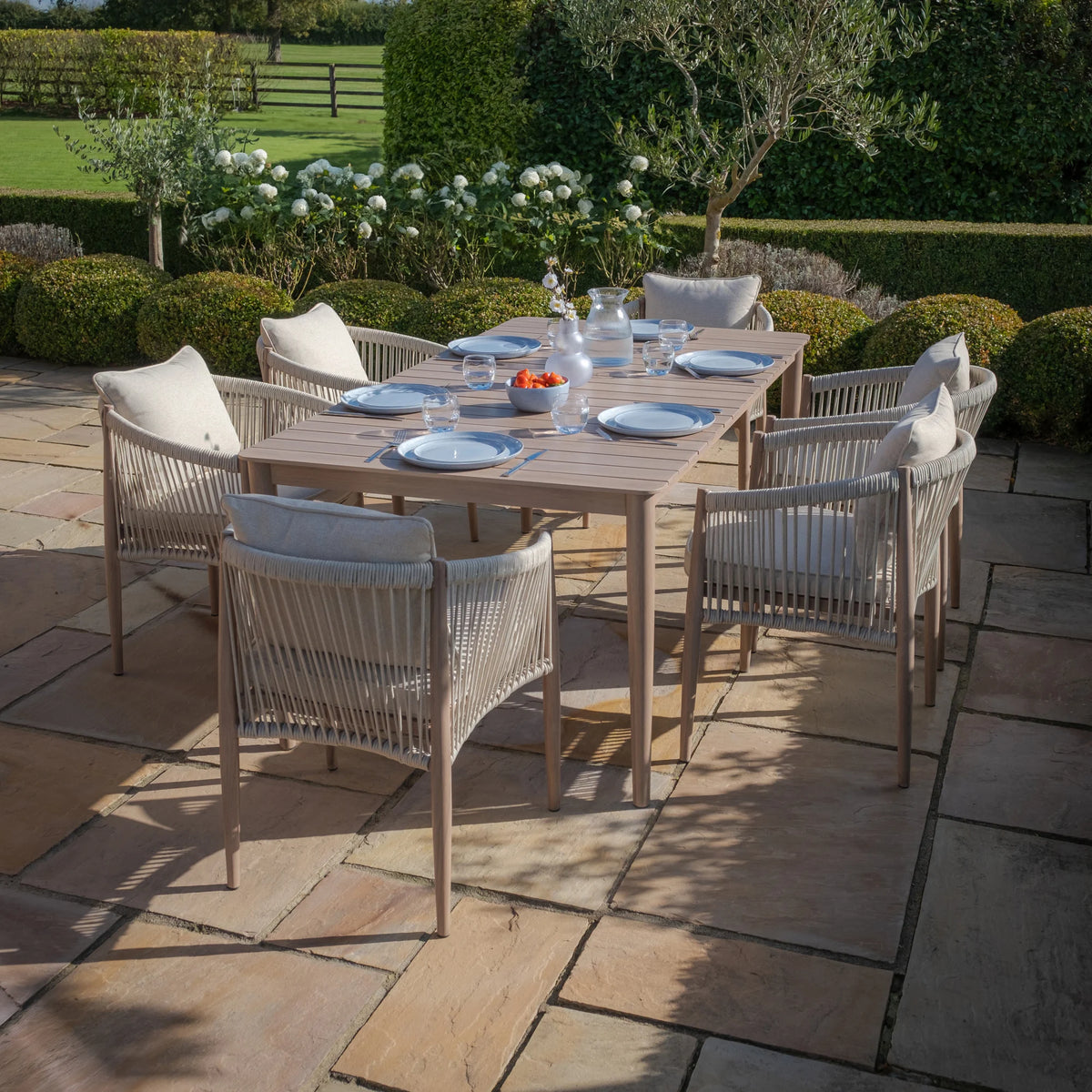 Sardinia 6 Seat Rectangular Dining Set - Natural Linen