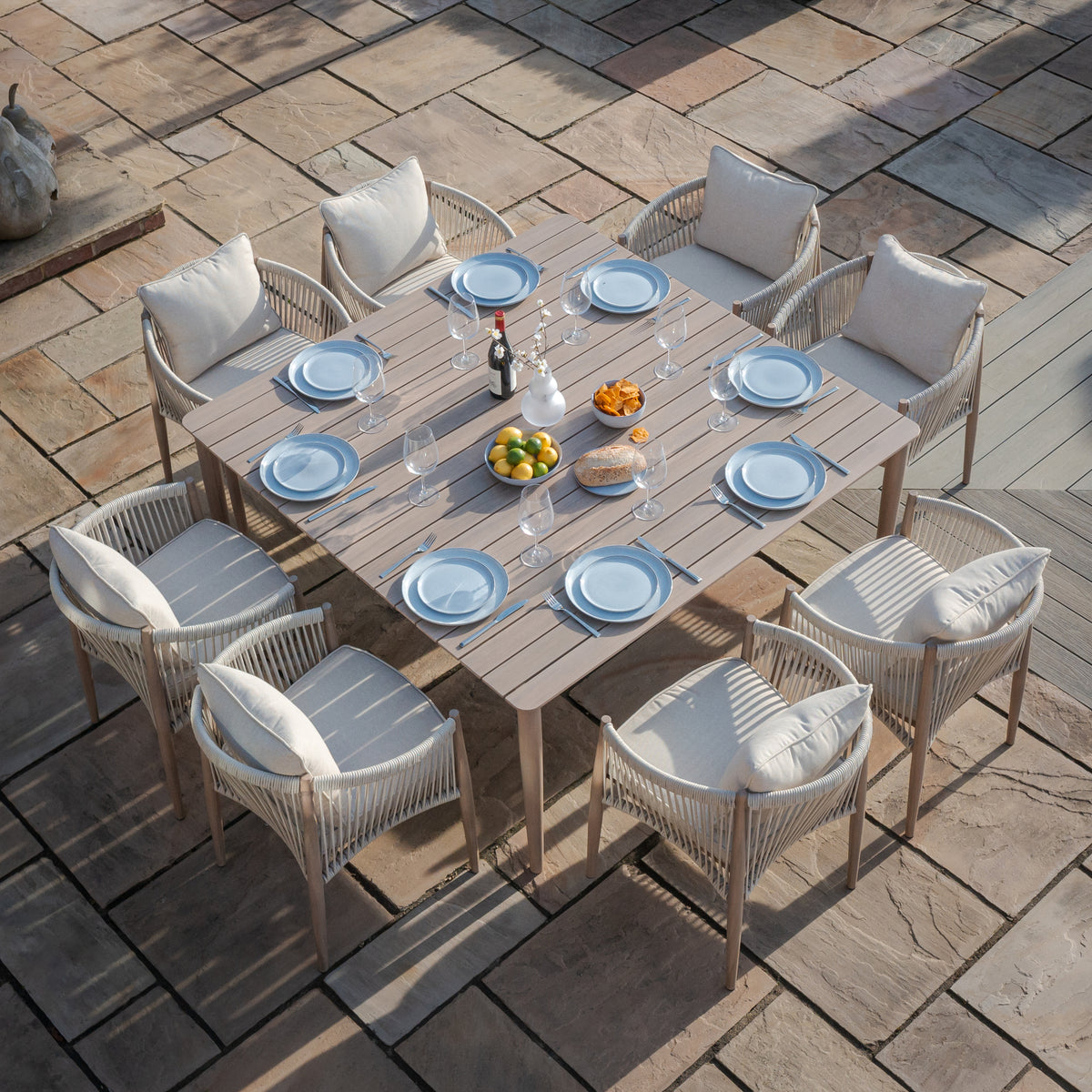 Sardinia 8 Seat Square Dining Set - Natural Linen