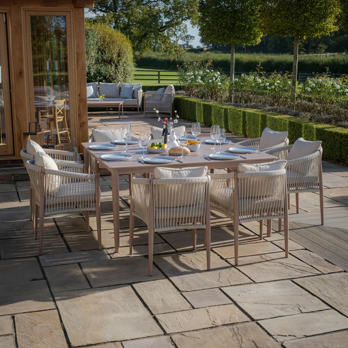 Sardinia 8 Seat Square Dining Set - Natural Linen