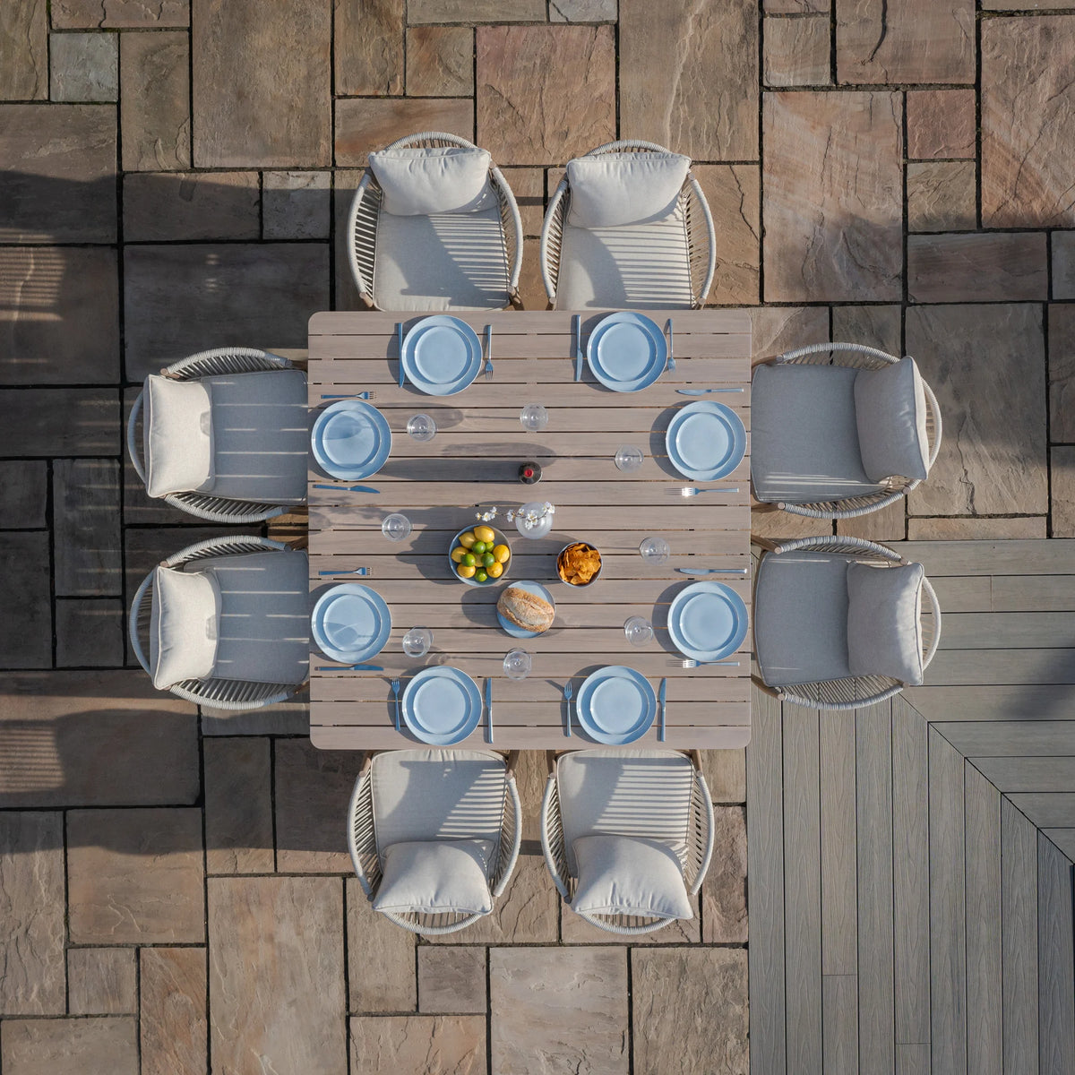 Sardinia 8 Seat Square Dining Set - Natural Linen